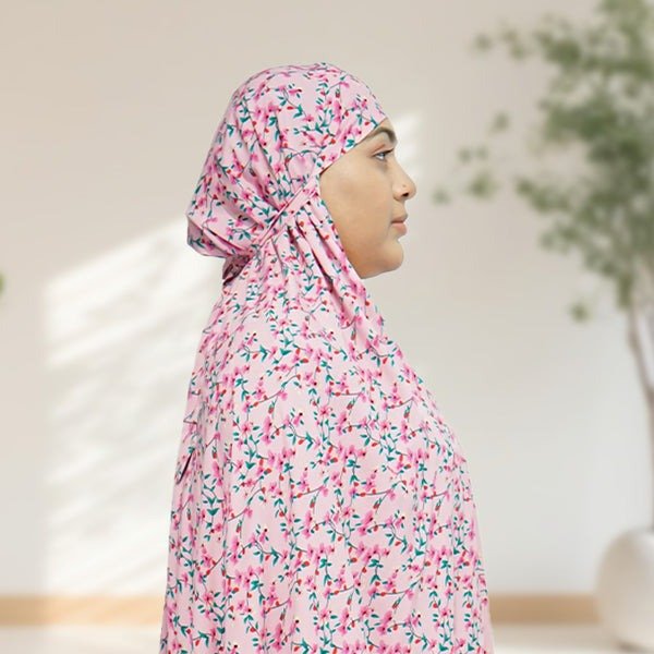 100% Cotton Floral Print Prayer Hijab Pink - Umrah & Hajj Norge